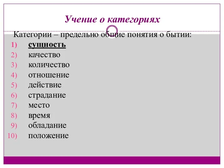 Учение о категориях Категории – предельно общие понятия о бытии: