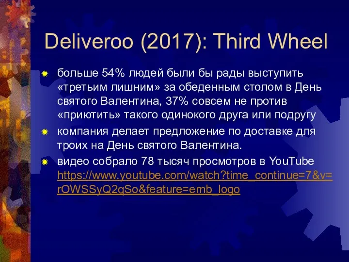 Deliveroo (2017): Third Wheel больше 54% людей были бы рады