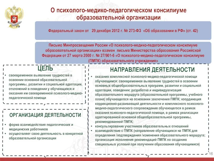 О психолого-медико-педагогическом консилиуме образовательной организации ЦЕЛЬ НАПРАВЛЕНИЯ ДЕЯТЕЛЬНОСТИ ОРГАНИЗАЦИЯ ДЕЯТЕЛЬНОСТИ