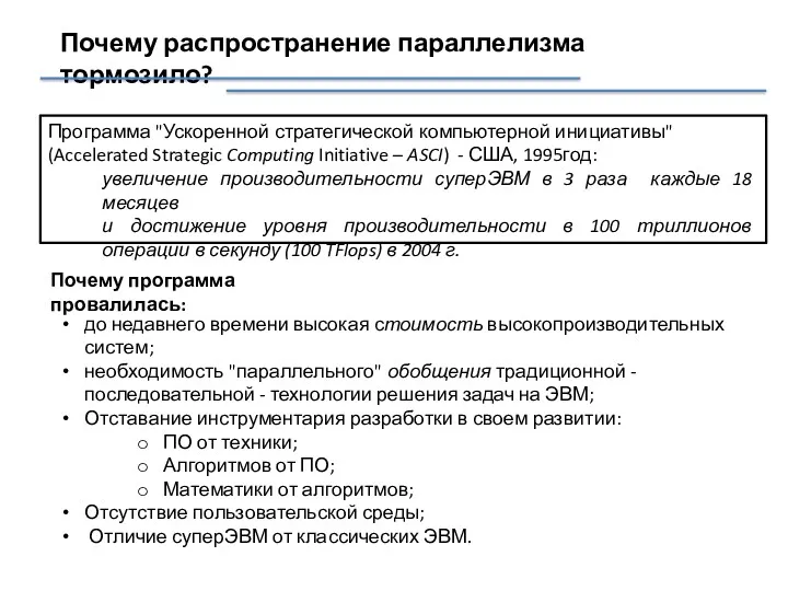 Почему распространение параллелизма тормозило? Программа "Ускоренной стратегической компьютерной инициативы" (Accelerated