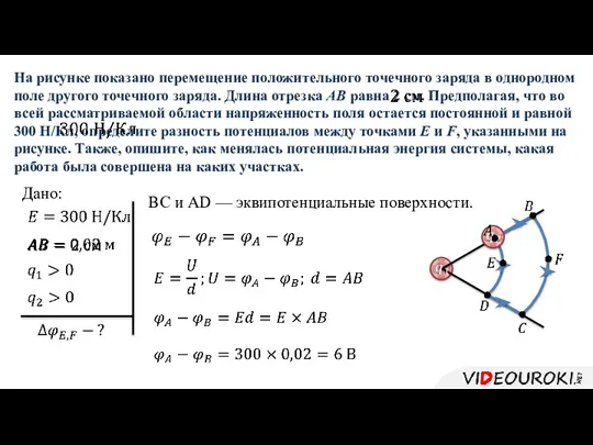 На рисунке показано перемещение положительного точечного заряда в однородном поле