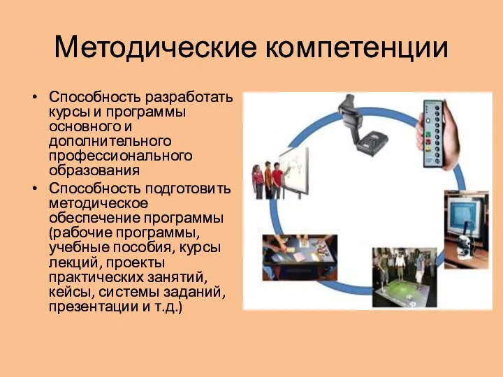 Методические компетенции Способность разработать курсы и программы основного и дополнительного