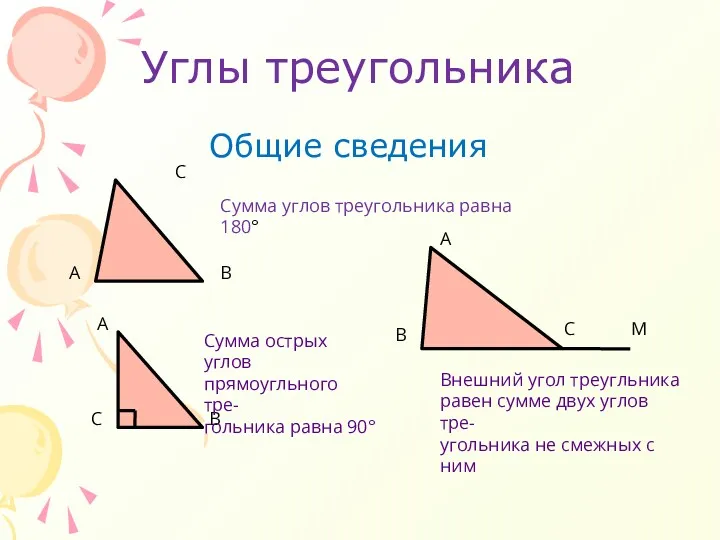 Углы треугольника Общие сведения