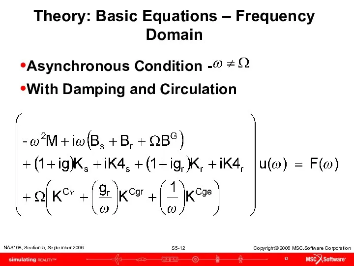 Theory: Basic Equations – Frequency Domain Asynchronous Condition - With Damping and Circulation