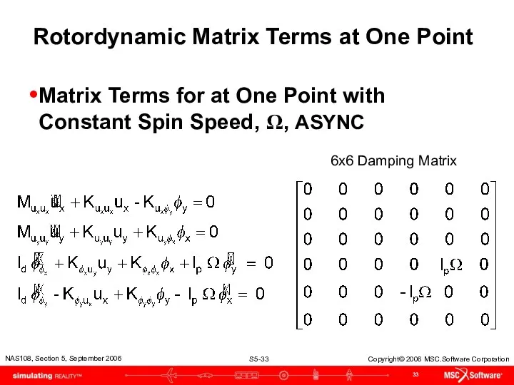 Rotordynamic Matrix Terms at One Point Matrix Terms for at