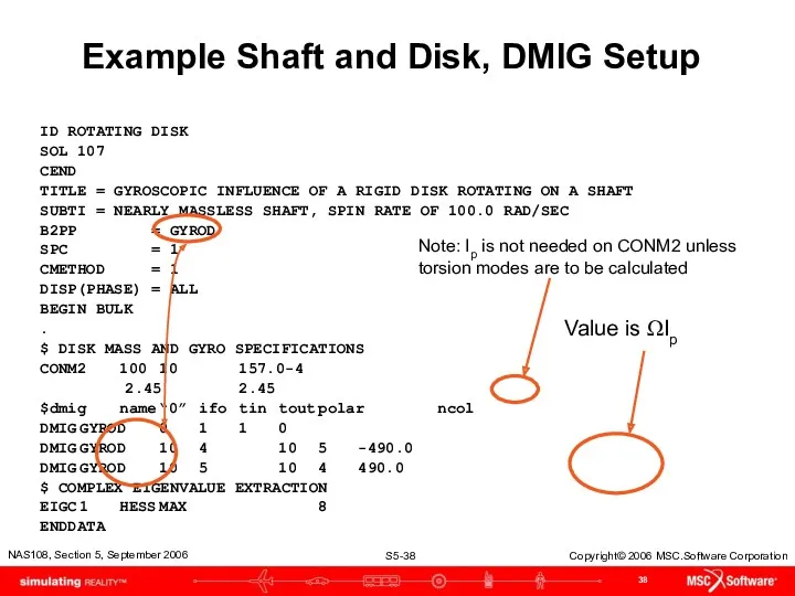 Example Shaft and Disk, DMIG Setup ID ROTATING DISK SOL