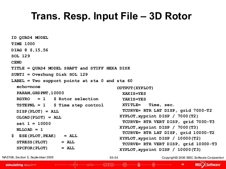 Trans. Resp. Input File – 3D Rotor ID QUAD4 MODEL