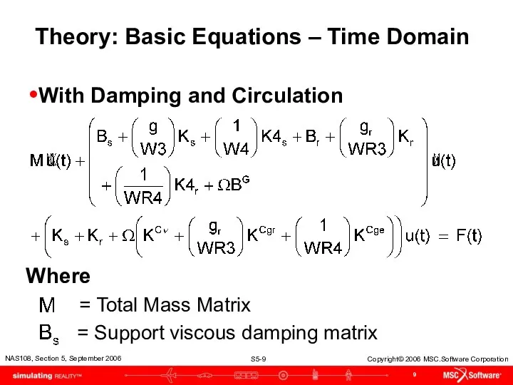 Theory: Basic Equations – Time Domain With Damping and Circulation