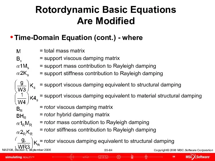 Rotordynamic Basic Equations Are Modified Time-Domain Equation (cont.) - where