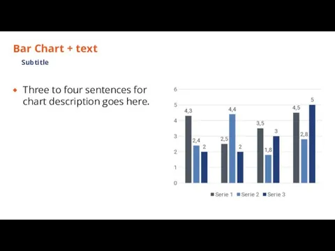 Bar Chart + text Three to four sentences for chart description goes here. Subtitle