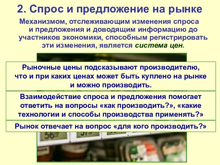 2. Спрос и предложение на рынке Механизмом, отслеживающим изменения спроса и предложения и