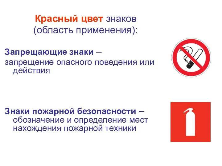Красный цвет знаков (область применения): Запрещающие знаки – запрещение опасного