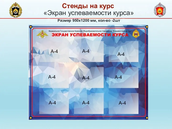 «Экран успеваемости курса» Размер 950х1200 мм, кол-во -2шт Стенды на