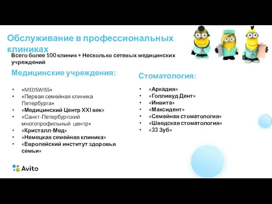 Обслуживание в профессиональных клиниках Медицинские учреждения: Стоматология: Всего более 100