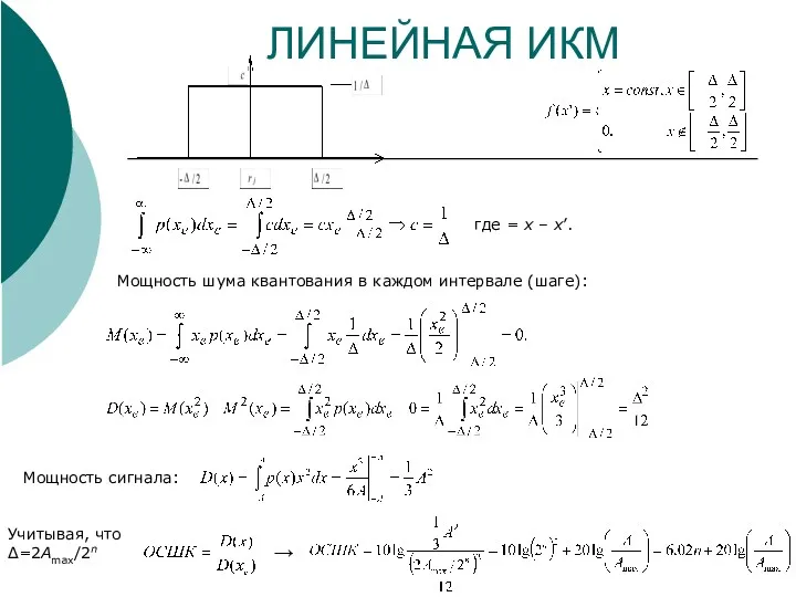 ЛИНЕЙНАЯ ИКМ где = x – x’. Мощность шума квантования