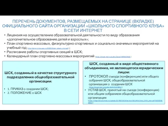 ПЕРЕЧЕНЬ ДОКУМЕНТОВ, РАЗМЕЩАЕМЫХ НА СТРАНИЦЕ (ВКЛАДКЕ) ОФИЦИАЛЬНОГО САЙТА ОРГАНИЗАЦИИ «ШКОЛЬНОГО