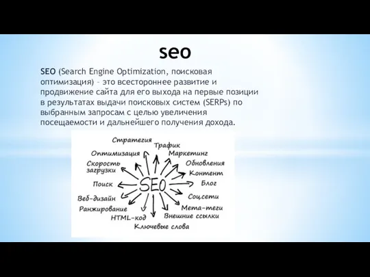 SEO (Search Engine Optimization, поисковая оптимизация) – это всестороннее развитие