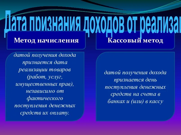 датой получения дохода признается дата реализации товаров (работ, услуг, имущественных