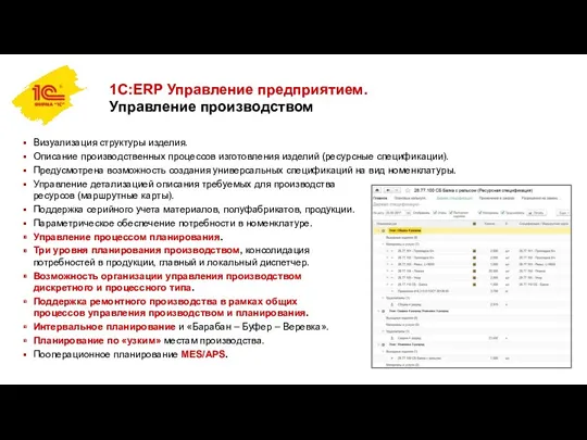 1С:ERP Управление предприятием. Управление производством Визуализация структуры изделия. Описание производственных