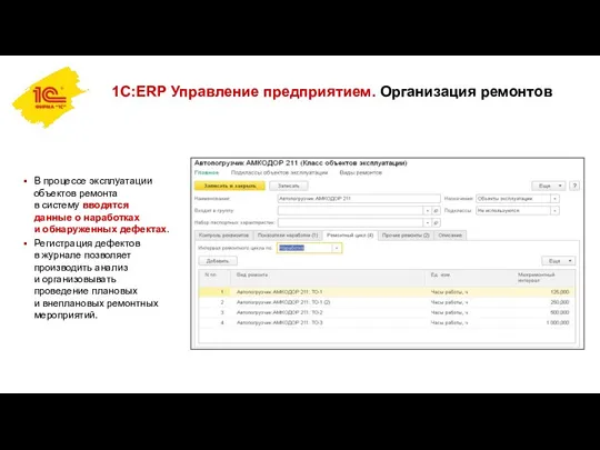 1С:ERP Управление предприятием. Организация ремонтов В процессе эксплуатации объектов ремонта