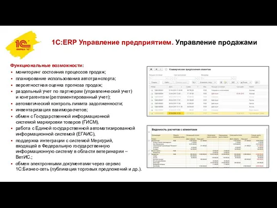 Функциональные возможности: мониторинг состояния процессов продаж; планирование использования автотранспорта; вероятностная