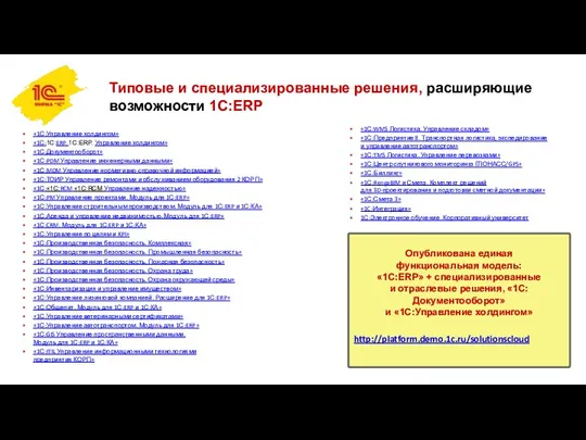 Типовые и специализированные решения, расширяющие возможности 1С:ERP «1С:Управление холдингом» «1С:1С:ERP.