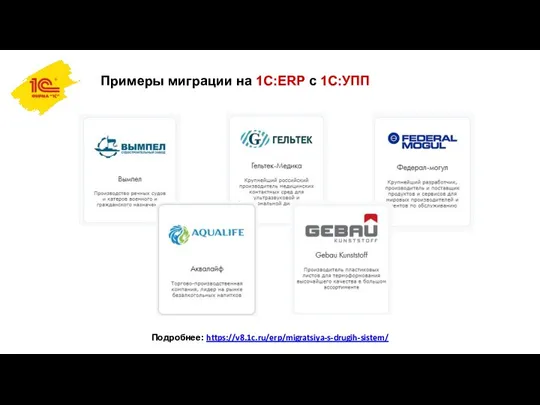 Примеры миграции на 1С:ERP с 1С:УПП Подробнее: https://v8.1c.ru/erp/migratsiya-s-drugih-sistem/