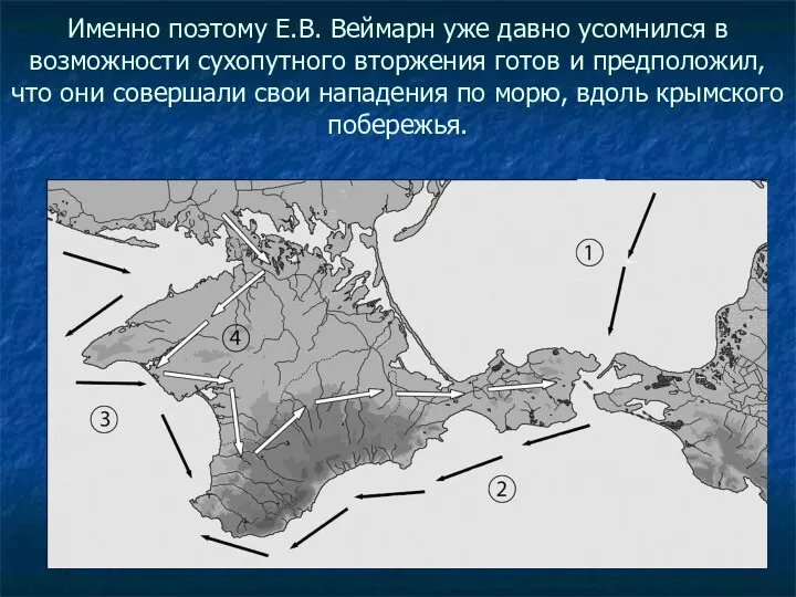 Именно поэтому Е.В. Веймарн уже давно усомнился в возможности сухопутного