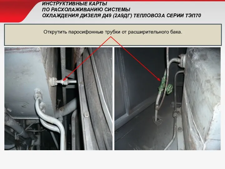 ИНСТРУКТИВНЫЕ КАРТЫ ПО РАСХОЛАЖИВАНИЮ СИСТЕМЫ ОХЛАЖДЕНИЯ ДИЗЕЛЯ Д49 (2А9ДГ) ТЕПЛОВОЗА