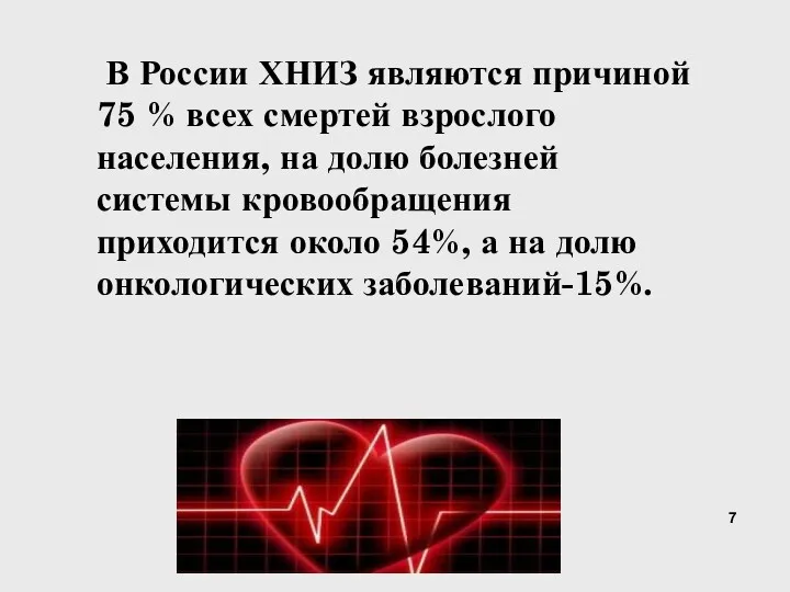 В России ХНИЗ являются причиной 75 % всех смертей взрослого населения, на долю