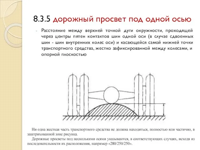 8.3.5 дорожный просвет под одной осью Расстояние между верхней точкой