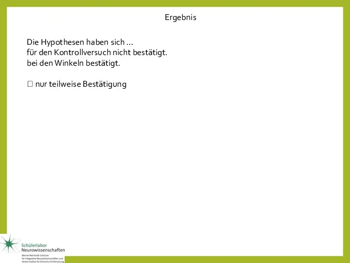 Ergebnis Die Hypothesen haben sich … für den Kontrollversuch nicht