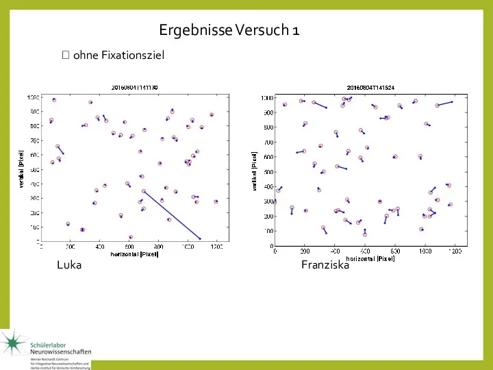 Ergebnisse Versuch 1 ? ohne Fixationsziel Luka Franziska