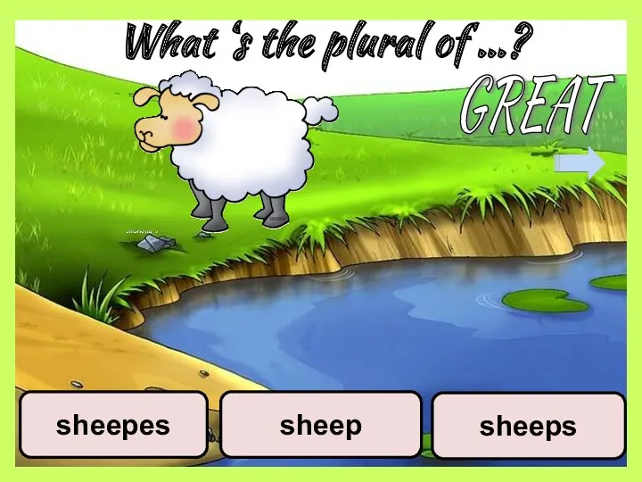 What ‘s the plural of …? sheeps sheep sheepes GREAT