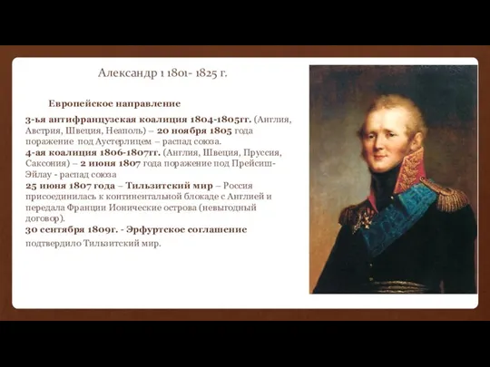 Александр 1 1801- 1825 г. Европейское направление 3-ья антифранцузская коалиция