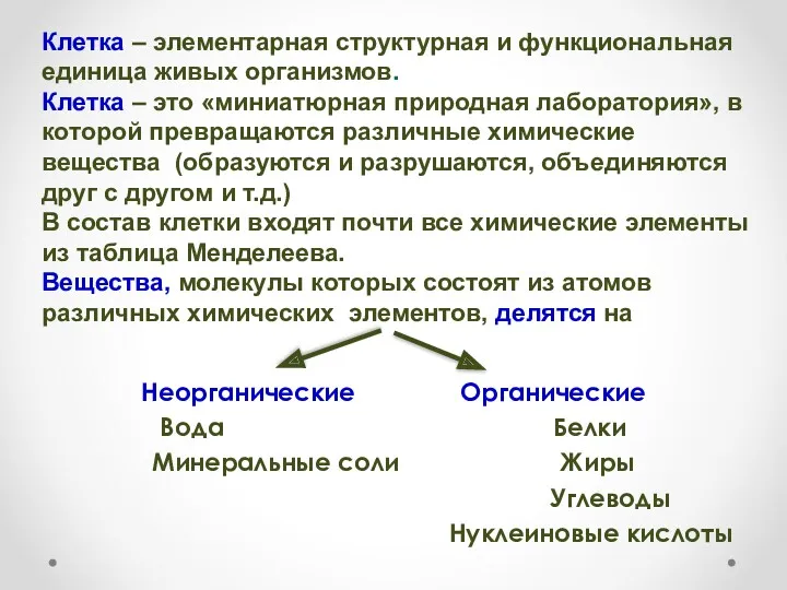 Клетка – элементарная структурная и функциональная единица живых организмов. Клетка