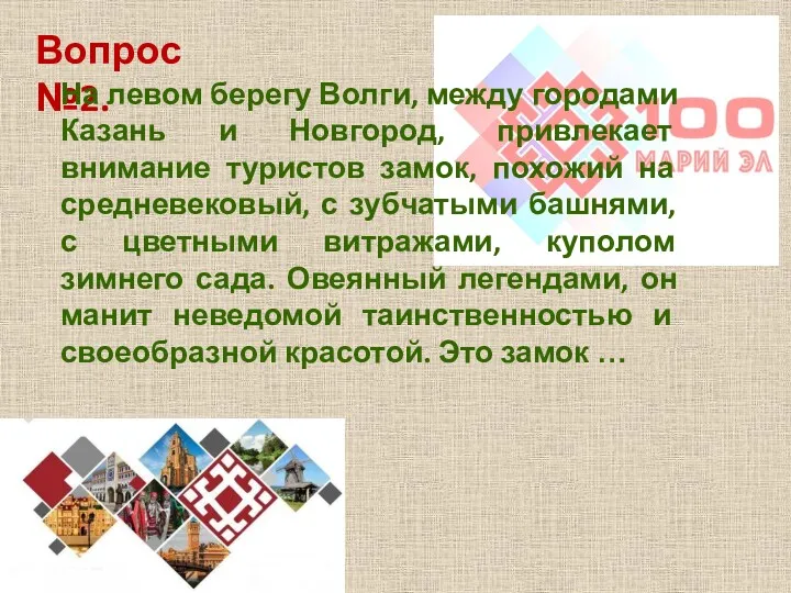 Вопрос №2. На левом берегу Волги, между городами Казань и