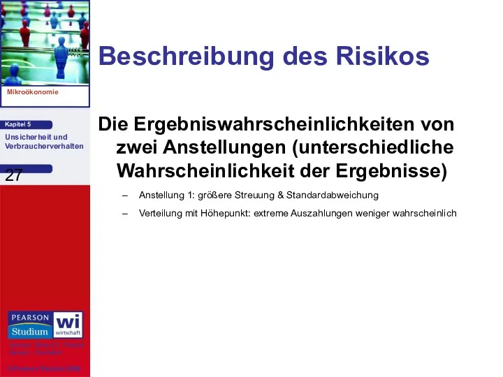 Beschreibung des Risikos Die Ergebniswahrscheinlichkeiten von zwei Anstellungen (unterschiedliche Wahrscheinlichkeit