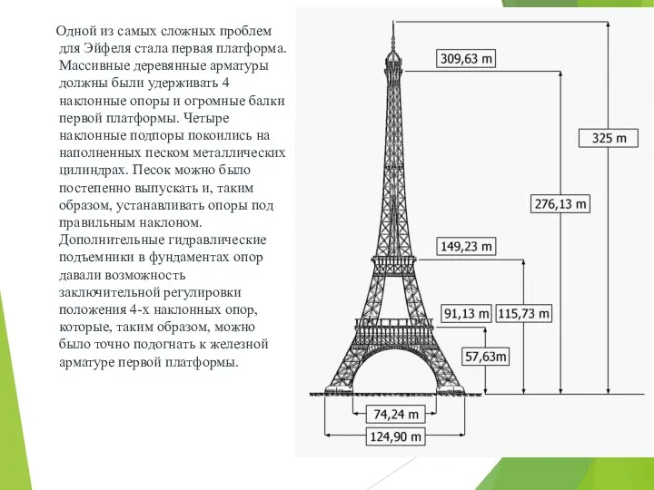 Одной из самых сложных проблем для Эйфеля стала первая платформа. Массивные деревянные арматуры