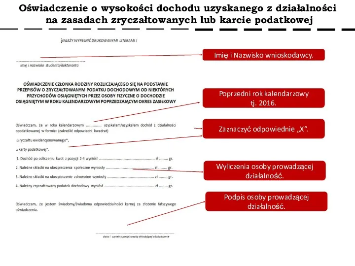 Oświadczenie o wysokości dochodu uzyskanego z działalności na zasadach zryczałtowanych lub karcie podatkowej