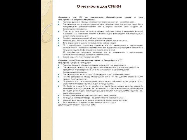 Отчетность для CN/КН Отчетность для КН по компенсации Дистрибутором скидки