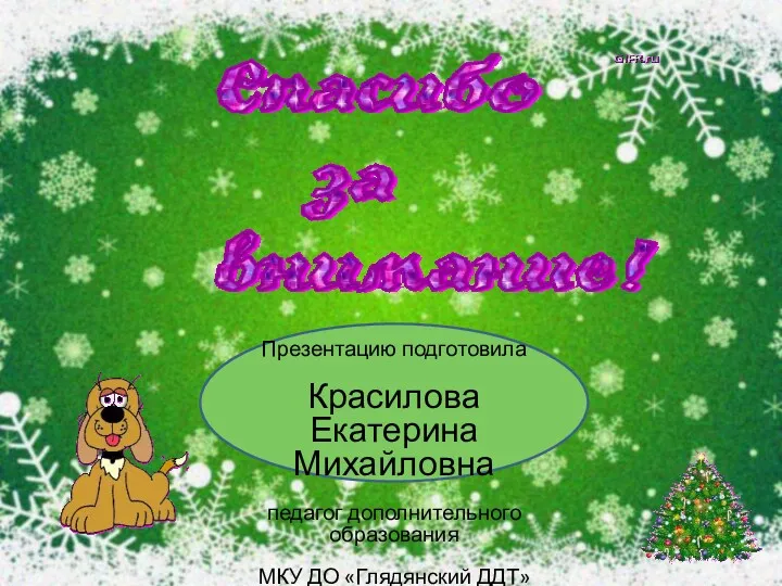 Презентацию подготовила Красилова Екатерина Михайловна педагог дополнительного образования МКУ ДО «Глядянский ДДТ» Е-mail: kett.krasilova@mail.ru