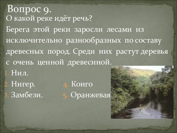 О какой реке идёт речь? Берега этой реки заросли лесами