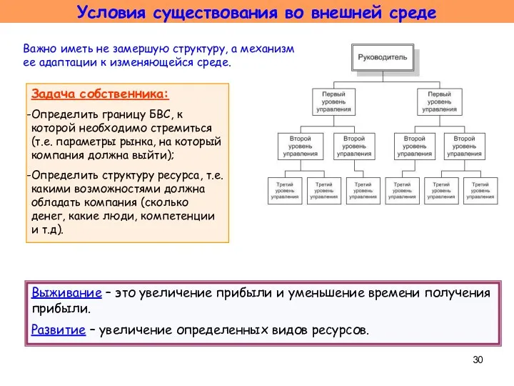 Условия существования во внешней среде Важно иметь не замершую структуру,