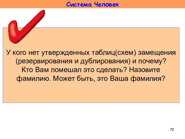 У кого нет утвержденных таблиц(схем) замещения(резервирования и дублирования) и почему?