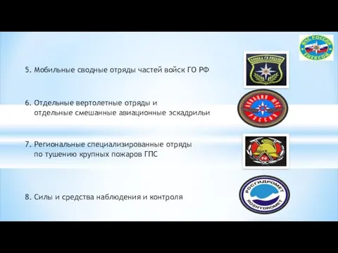 5. Мобильные сводные отряды частей войск ГО РФ 6. Отдельные