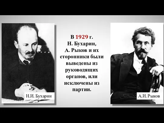 В 1929 г. Н. Бухарин, А. Рыков и их сторонники