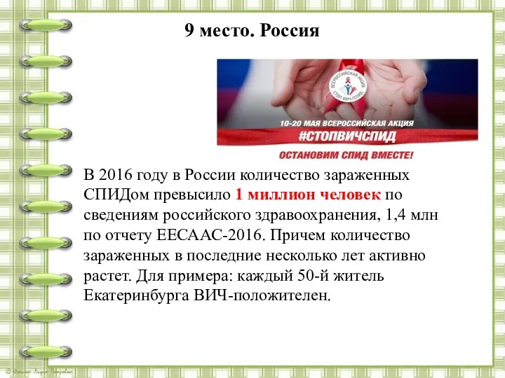 9 место. Россия В 2016 году в России количество зараженных