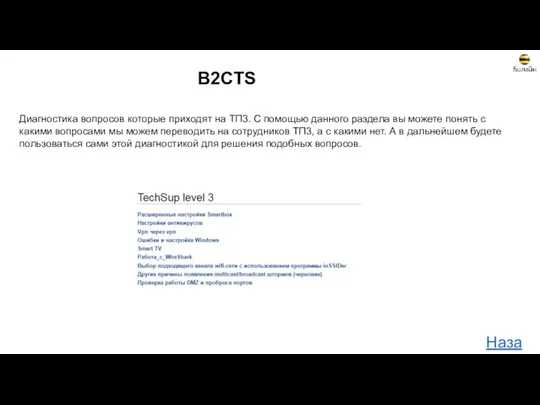 B2CTS Диагностика вопросов которые приходят на ТП3. С помощью данного раздела вы можете