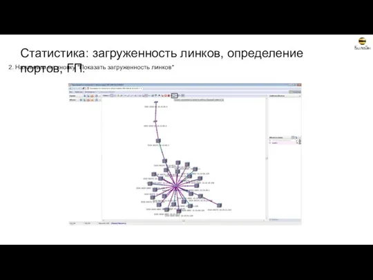 2. Нажимаем на кнопку "Показать загруженность линков" Статистика: загруженность линков, определение портов, ГП.